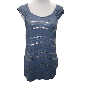 Willi Smith Gray Embellished Sequin Sleeveless Top Size Small